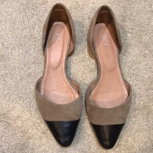 J. JILL Beige and Black Pointed Cap Toe D'orsay Flats Suede Leather-Size 7.5